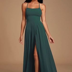 Lulu's Dreamy Romance forest green backless maxi dress